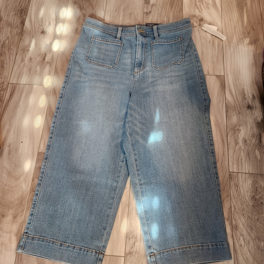 Nwt Talbots High Waist Wide Crop Denim Jeans size 12 Petite
